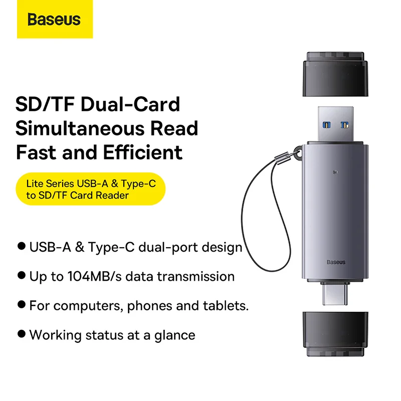 رم ریدر باسئوس مدل AirJoy USB-A+C to SD/TF - Image 9