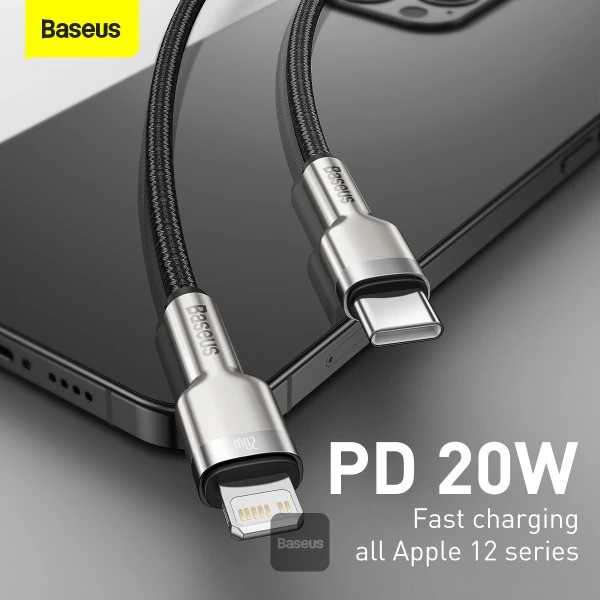 کابل تبدیل USB-C به لایتنینگ باسئوس مدل Metal Data 20W طول 1 متر - Image 6