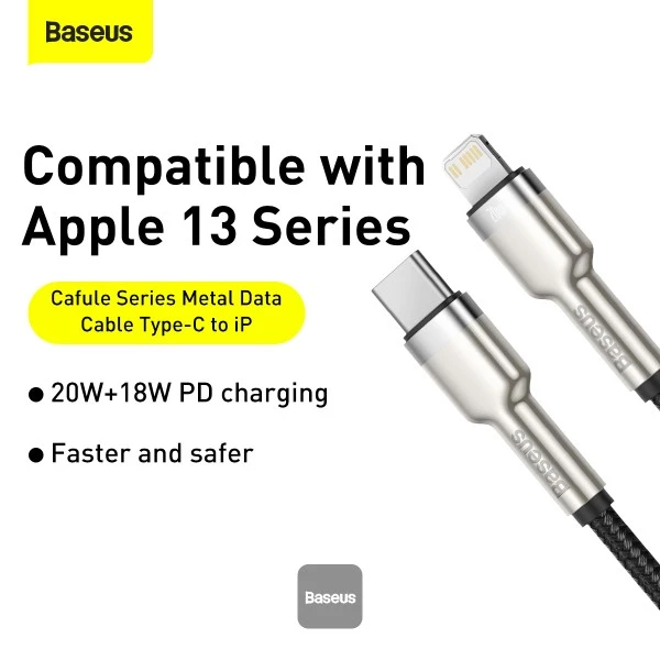 کابل تبدیل USB-C به لایتنینگ باسئوس مدل Metal Data 20W طول 1 متر - Image 2