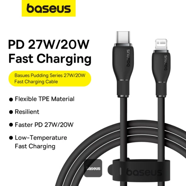 کابل شارژ باسئوس مدل Pudding Type-C to Lightening Cluster Black - Image 2