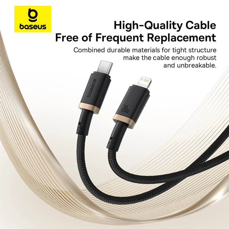 کابل لایتنینگ باسئوس مدل USB-C Dura 20W 1m Gold - Image 2
