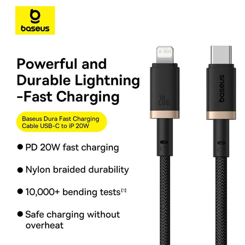کابل لایتنینگ باسئوس مدل USB-C Dura 20W 1m Gold - Image 3